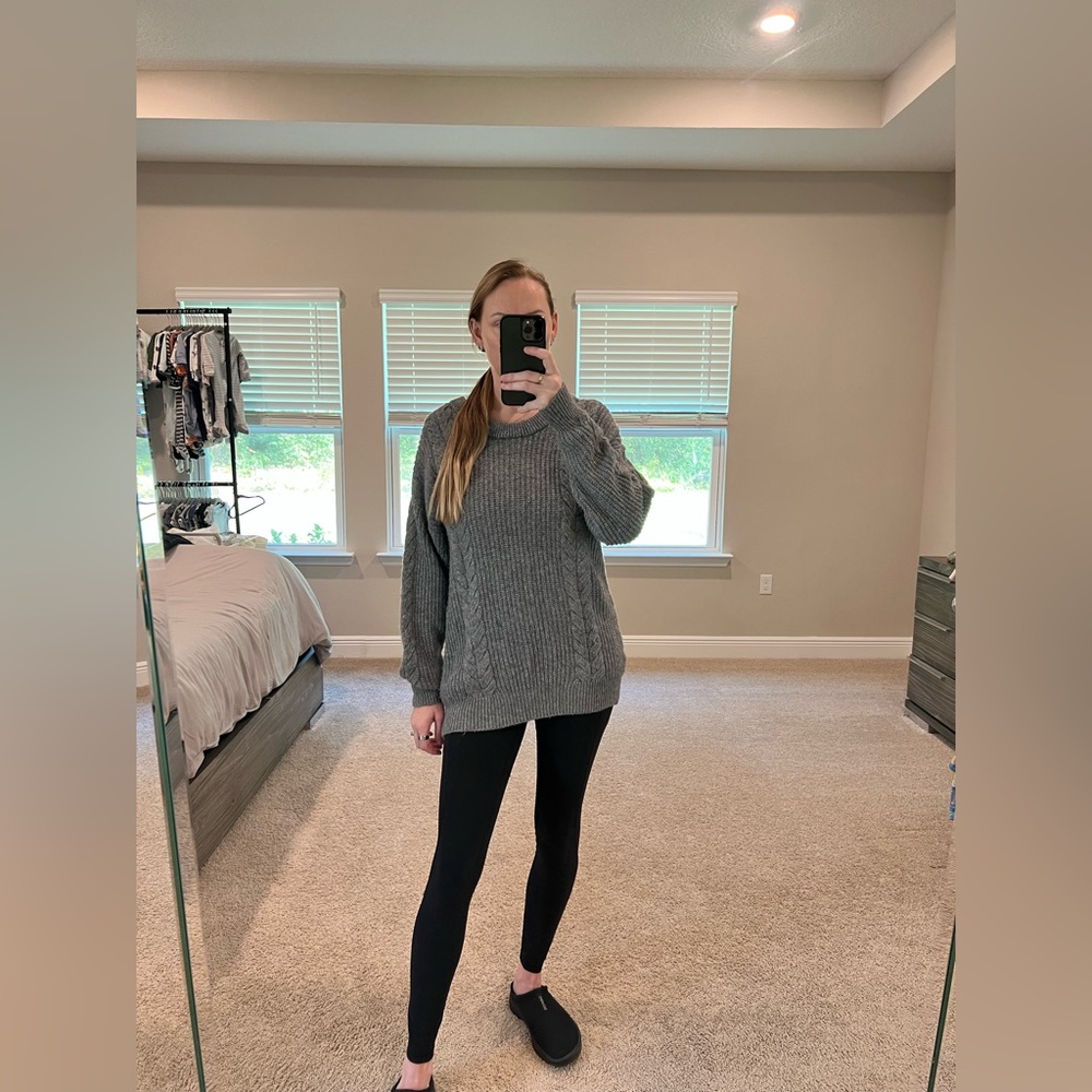 New Oversized Cozy Gray Cable Knit Sweater